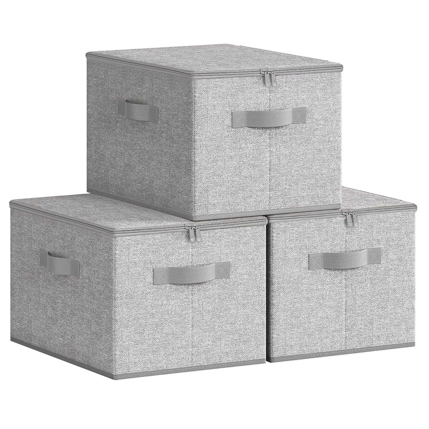 SONGMICS Large Storage Bins with Lids, 31 Quart Fabric Closet Organizer With Zipper, 3 Pack Foldable Storage Boxes, 15.7 x 11.8 x 9.8 Inches, Dove Gray URZB003W01