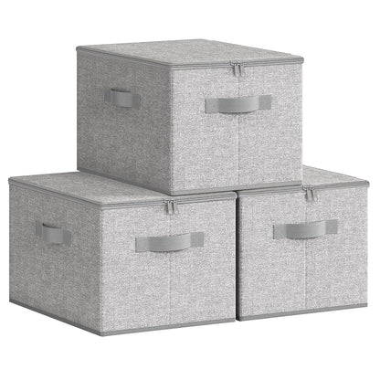 SONGMICS Large Storage Bins with Lids, 31 Quart Fabric Closet Organizer With Zipper, 3 Pack Foldable Storage Boxes, 15.7 x 11.8 x 9.8 Inches, Dove Gray URZB003W01
