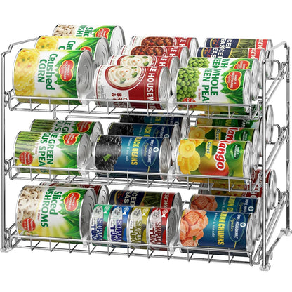 Simple Houseware 3-Tier Stackable Can Organizer Rack Hold 36 Cans, Chrome | Can Food Storage Dispenser for Pantry/Cabinet, Adjustable Dividers – 11.5" D x 17" W x 13.75" H