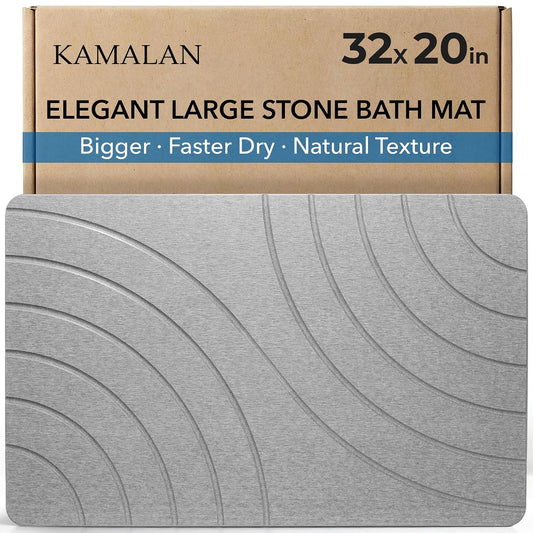 32x20 Large Stone Bath Mat for Floor, Diatomaceous Earth Shower Mat,Non-Slip Quick Drying, Super Absorbent Diatomite Stone Bath Mat – Elegant Modern Design, Grey (CloudGrey)