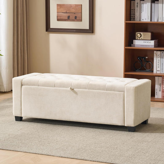 Royal Windsor Ottoman with Storage,Tufted Storage Bench for Bedroom | End of Bed Storage Bench,Holds up to 350 lb,Upholstered Bench with Seating for Living Room,Entryway,Linen Beige