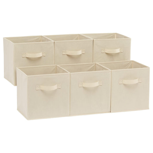 Collapsible Fabric Storage Cubes Organizer with Ha... (Beige | Fabric)