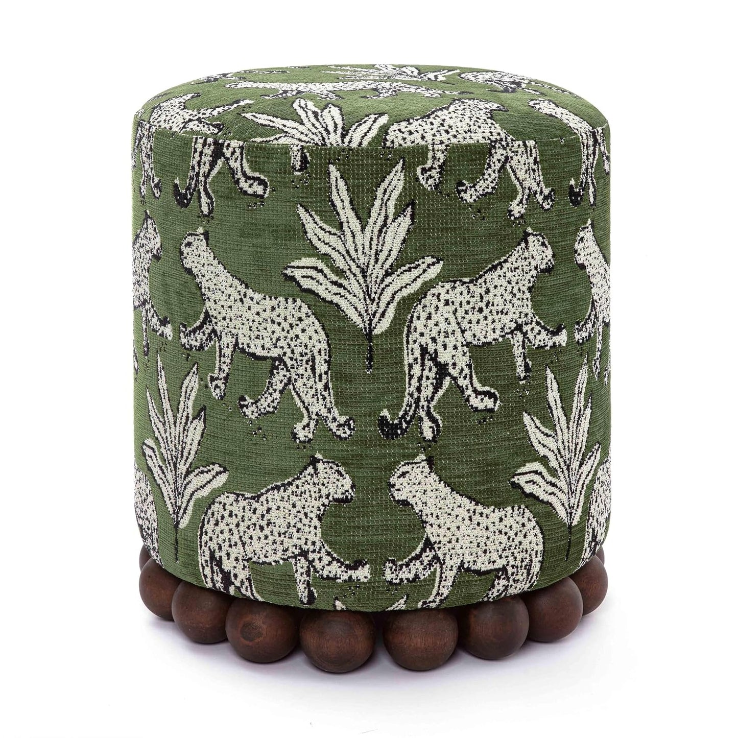 Tov Furniture Dex Olive Green Leopard Jacquard Ottoman