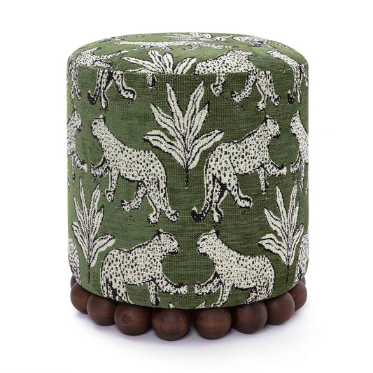 Tov Furniture Dex Olive Green Leopard Jacquard Ottoman