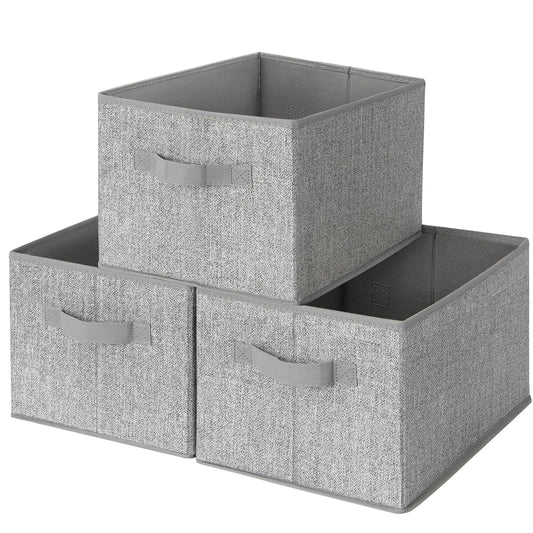 Closet Storage Bins with Handles, Gray, Medium, 3-... (Ash Gray | Fabric)