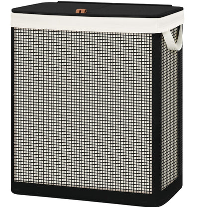 Double Laundry Hamper with Lid, 140L Large 2 Section Laundry Sorter, Laundry Basket with Removable Washable Canvas Liner Bag, Breathable Clothes Hamper for Bedroom Bathroom Laundry Room Closet