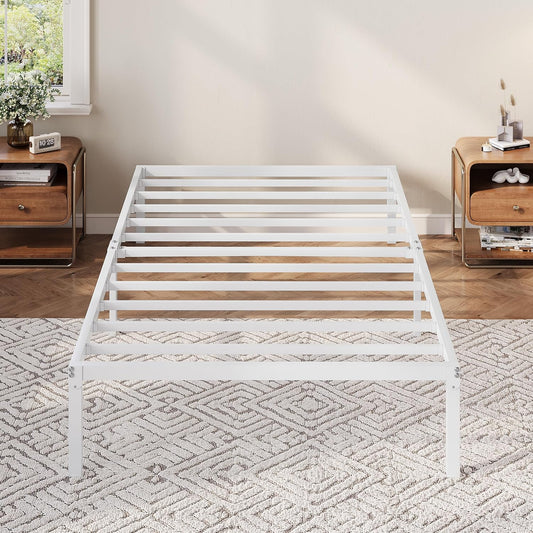 Allewie Twin Bed Frame, 12 Inch Metal Platform Beds with Storage Space, No Box Spring Required and Easy Assembly, White