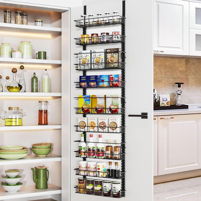 9 Tier Over Door Pantry Organizer, 2-in-1 Adjustab... (Black | Iron)