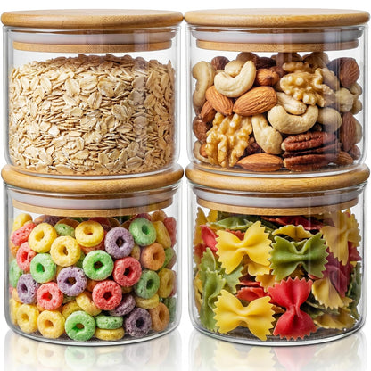 HomArtist 17oz - 4 Pack Glass Jars with Bamboo Lids, Glass Food Storage Containers with Airtight Lids, Air Tight Pantry Storage Containers for Coffee, Sugar, Spice, Meal Prep Jars for Salad & Fruit