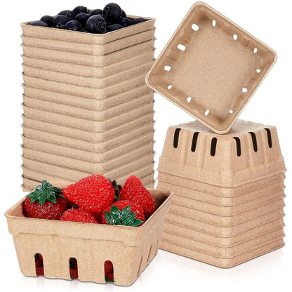 Reallnaive 20 Pack Natural Pulp Fiber Berry Baskets 1/2 Pint | For Strawberry, Blueberry, Raspberry, Vegetables, Farmers Market, Fruit Picking, Garden Harvest, Small Molded Produce Vented