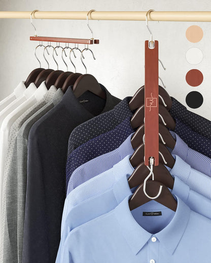 Space Saving Hangers for Closet – 4 Pack European Beechwood 6-Tier Shirt Organizer with 360° Swivel Hook – Collapsible Clothes Hanger for Closet Organization (Hangers Not Included)