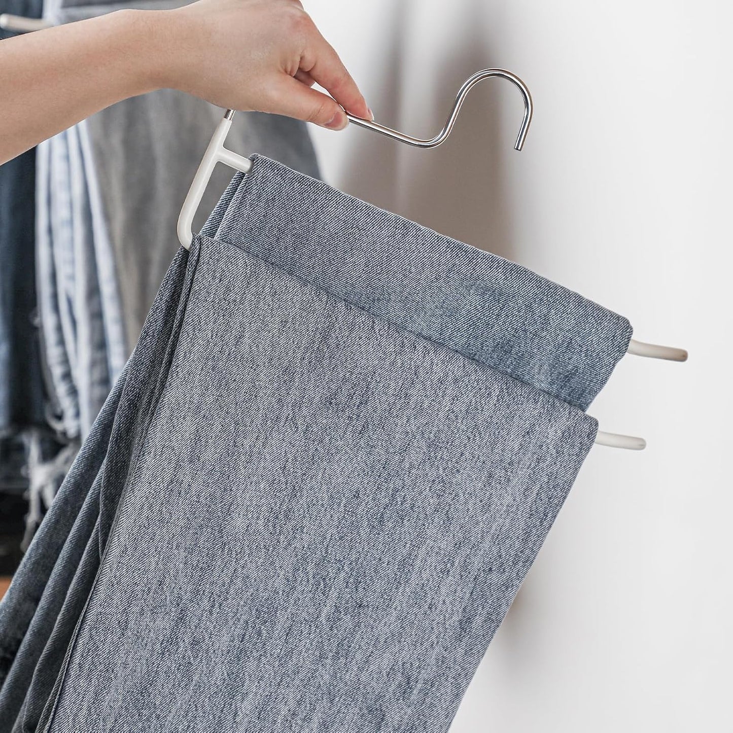 SHIMOYAMA Pants Hangers, 5 Pack, Double Rod Pant Hanger for Jeans, Space-Saving Slack Hangers, Trouser Hangers (White)