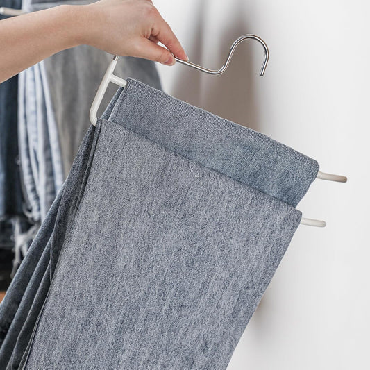 SHIMOYAMA Pants Hangers, 5 Pack, Double Rod Pant Hanger for Jeans, Space-Saving Slack Hangers, Trouser Hangers (White)