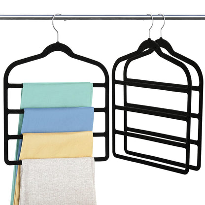 Velvet Pant Clothes Hanger Space Saving Non Slip Hanger Jean Slack Hangers | Multiple Velvet Hanger Closet Organizer Storage and Organization for Jeans,Scarf,Tie(Black,3)