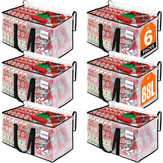 RoomHacks Moving Bags, Heavy Duty Large Storage Bags, 88L, 6 Pack, Clear | Water-Resistant Packing Bags with Reinforced Handles & Dual Zippers, Foldable Storage Totes for Dorm Move & Home Organization