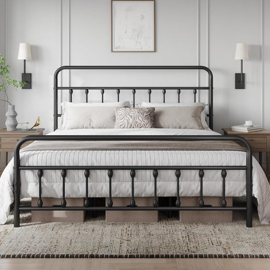 Yaheetech King Bed Frame with Headboard, Victorian Vintage Black Iron