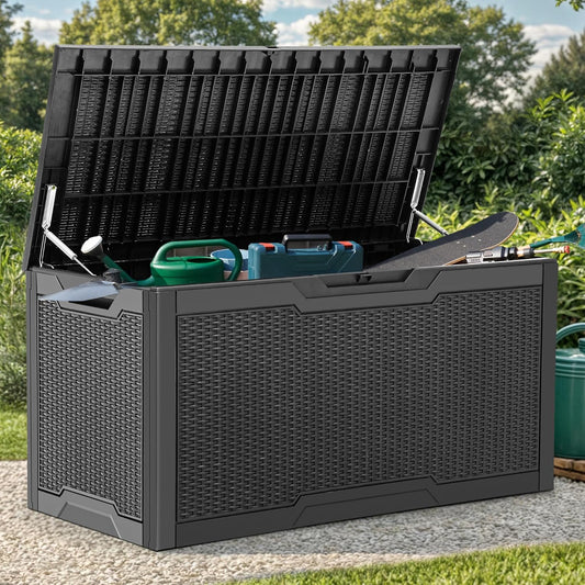 YITAHOME 100 Gallon Large Resin Deck Box Outdoor Storage Boxes for Patio | Outdoor Cushions, Garden Tools and Pool Supplies-Waterproof,Lockable (Black)