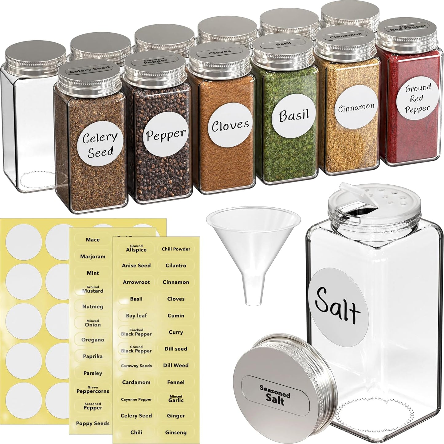 Simple Houseware Spice Jars 4-oz Square Glass Bottles, 12 Pack