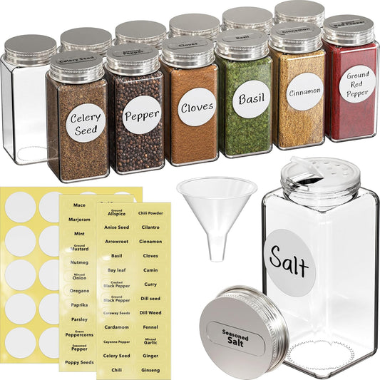 Simple Houseware Spice Jars 4-oz Square Glass Bottles, 12 Pack
