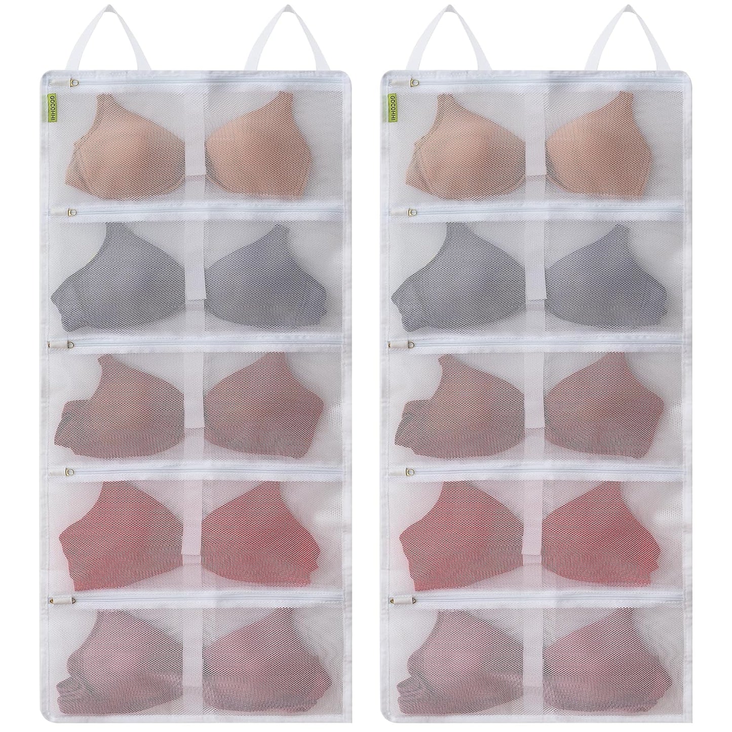 Laundry Bra Bag, 2 Pcs Bra Washing Bags, Lingerie Bags for Washing Delicates, Holds 10 D-F Cups Sizes, Underwear Brassiere Washing Bag with Zipper for Laundry Storage