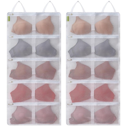 Laundry Bra Bag, 2 Pcs Bra Washing Bags, Lingerie Bags for Washing Delicates, Holds 10 D-F Cups Sizes, Underwear Brassiere Washing Bag with Zipper for Laundry Storage