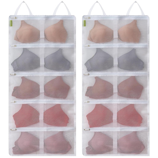 Laundry Bra Bag, 2 Pcs Bra Washing Bags, Lingerie Bags for Washing Delicates, Holds 10 D-F Cups Sizes, Underwear Brassiere Washing Bag with Zipper for Laundry Storage