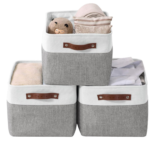 DECOMOMO Storage Bins, Large Fabric Storage Baskets for Shelves 3 Pack | 15 x 11 x 9.5 inches Decorative Linen Closet Organizers (Grey & White)