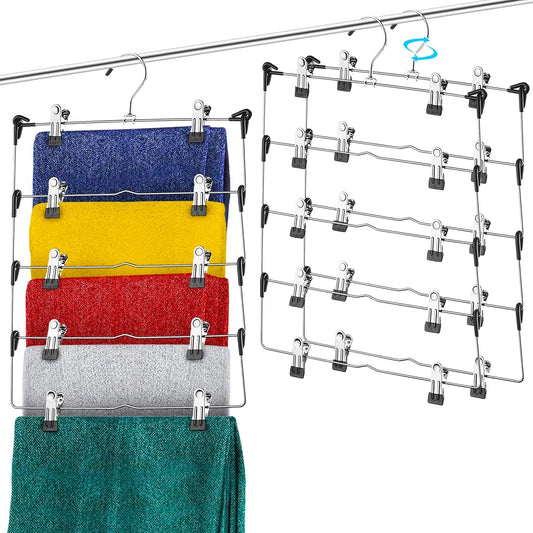 5-Tier Pants Hangers with Clips Non Slip Skirt Han... (3 Count | Metal, Rubber | Metal- Rubber)