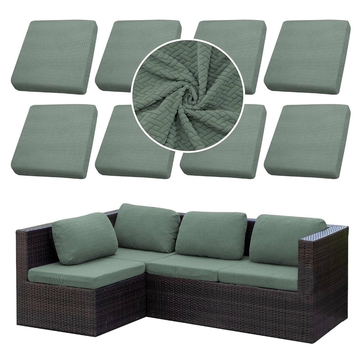 8PCS Patio Cushion Covers.Patio Furniture Couch SeatSlipcovers | Washable Fumiture Protector, Replacement for Sofa SectionalChair Elastic-Bottomed Sofa Chair Cover