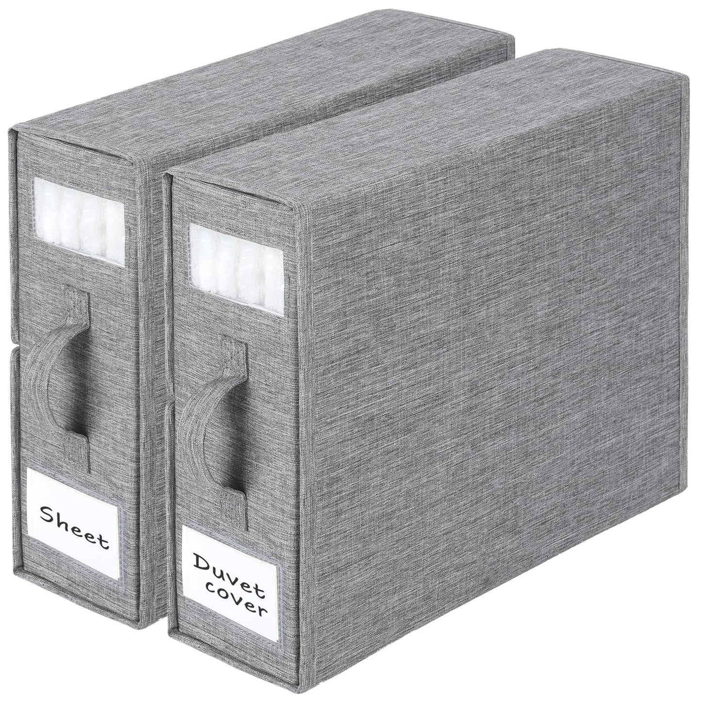 Bed Sheet Organizer 2 Pack – Foldable Linen Closet Storage for Full or Twin Size Sheets, Duvet Covers & Pillowcases, Fabric Container with Zipper & Handles, Grey