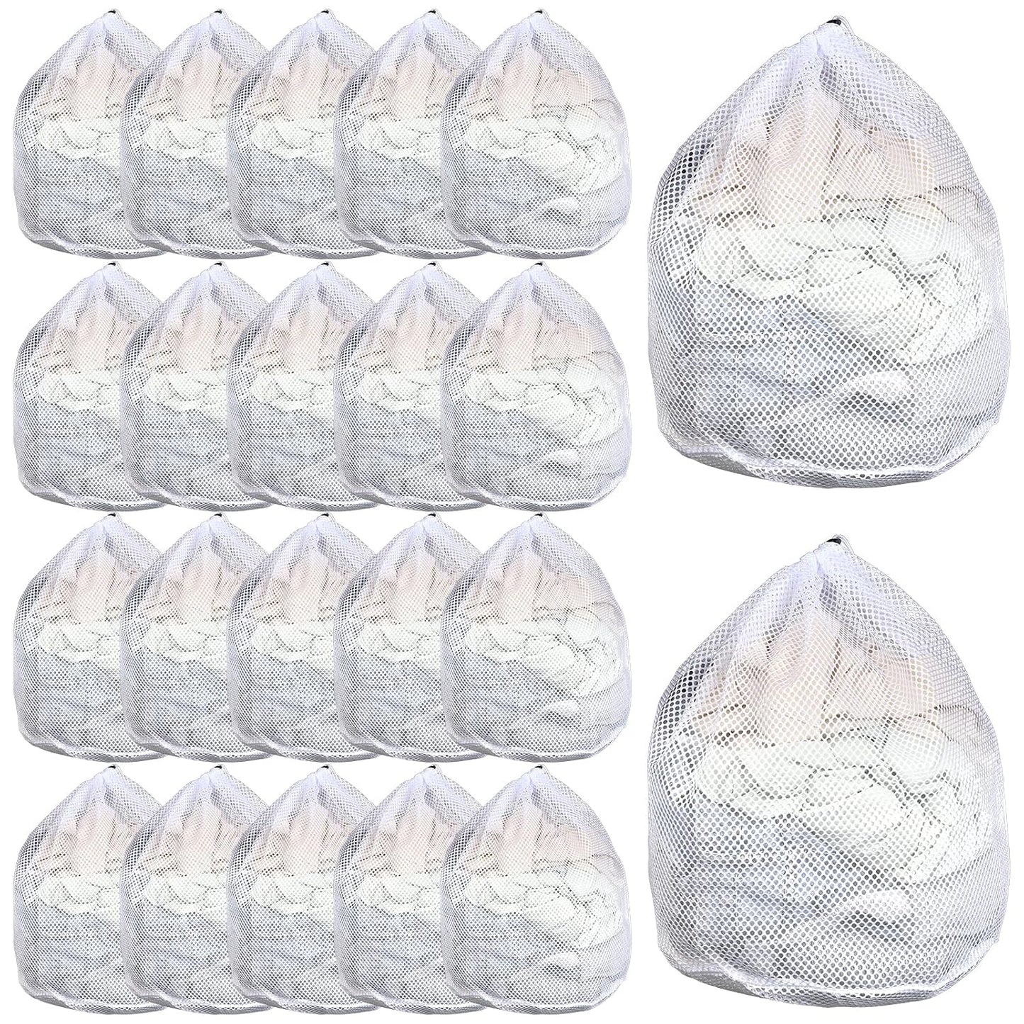 20 Pcs Mesh Laundry Bags Bulk with Drawstring 20 x 24'' White Heavy Duty Mesh Bag Machine Washable Sturdy Large Net Laundry Wash Bag for Dormitory College Apartment Travelling Camping