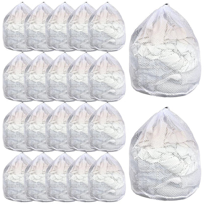 20 Pcs Mesh Laundry Bags Bulk with Drawstring 20 x 24'' White Heavy Duty Mesh Bag Machine Washable Sturdy Large Net Laundry Wash Bag for Dormitory College Apartment Travelling Camping