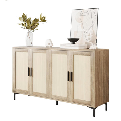 JASIWAY Buffet Cabinet with Storage, 48" Rattan Coffee Bar Cabinet Station | Accent Sideboard with Adjustable Shelves, Credenza for Dining Room, Kitchen, Living Room, Entryway, Anti-Tip, Wood