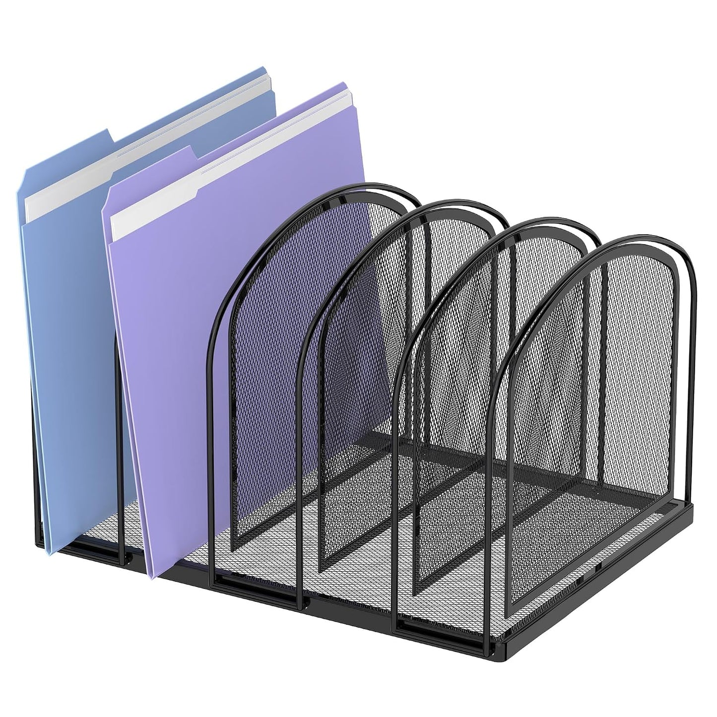 5-Section File Organizer for Desk, Metal File Folder Holder, Black | 5 Vertical Compartments with Sturdy Metal Base for Office Documents Books Magazines and Laptop