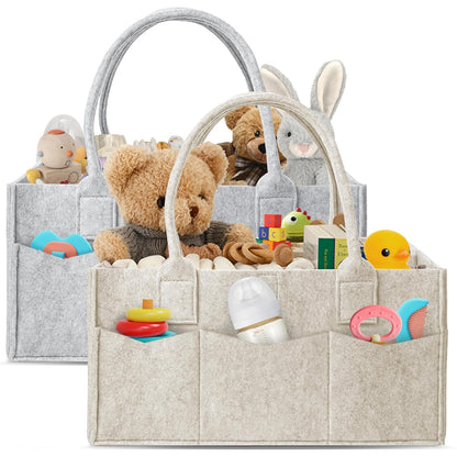HIPHOP PANDA 2-Pack Diaper Caddy Organizer - Newborn Essentials Baby Registry Must Haves - Sturdy Nursery Storage Bin & Portable Car Caddy for Diapers & Wipes - Grey/Oatmeal Gift Set