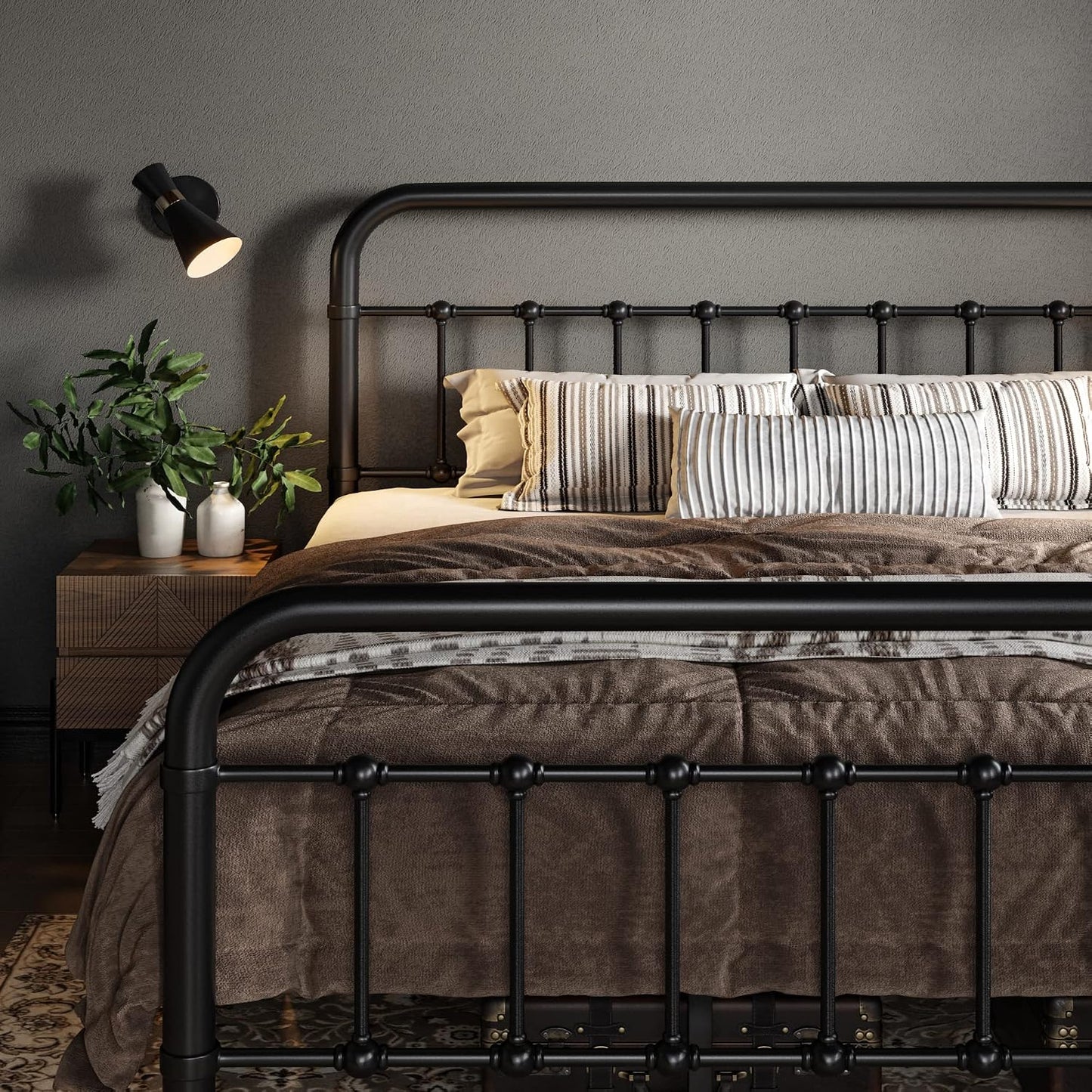Allewie Queen Metal Bed Frame with Victorian Iron-Art Headboard, Black | Victorian Style Wrought Iron-Art Headboard/Footboard, Easy Assembly, Under Bed Storage, No Box Spring Required