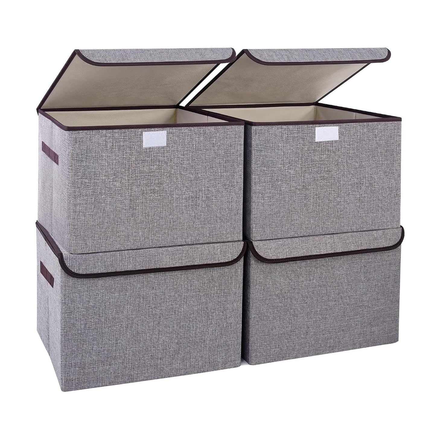 Large 22 Quart Linen Fabric Foldable Storage Bin Cube Organizer Basket with Flip-Top Lid & Handles, Clothes Blanket Box for Home, Office, Closet, Gray, 4 Pack 14.6 x 9.5 x 9.5”
