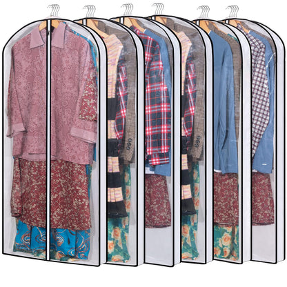 Hanging Clothes Storage with 4" Gusseted Garment Covers (Set of 6) - Clear Suit, Gown, Long Coat, Dress Protectors for Closet - 24"x 50"x 4" / 6 Pack