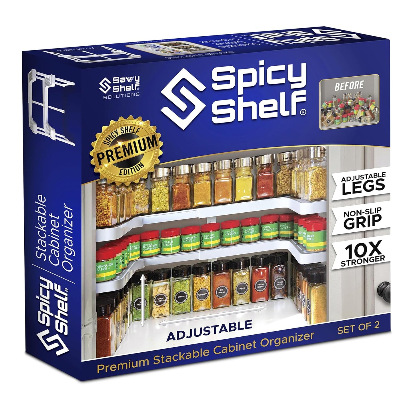 3.0 - Expandable 2 Tiered Spice Rack Organizer for Cabinet & Pantry - Kitchen Seasoning Organizer - Cabinet Spice Racks for Inside Cabinets (Spicy Shelf Premium) - Home Organization