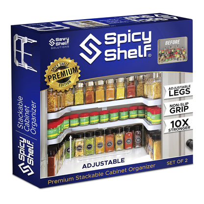 3.0 - Expandable 2 Tiered Spice Rack Organizer for Cabinet & Pantry - Kitchen Seasoning Organizer - Cabinet Spice Racks for Inside Cabinets (Spicy Shelf Premium) - Home Organization