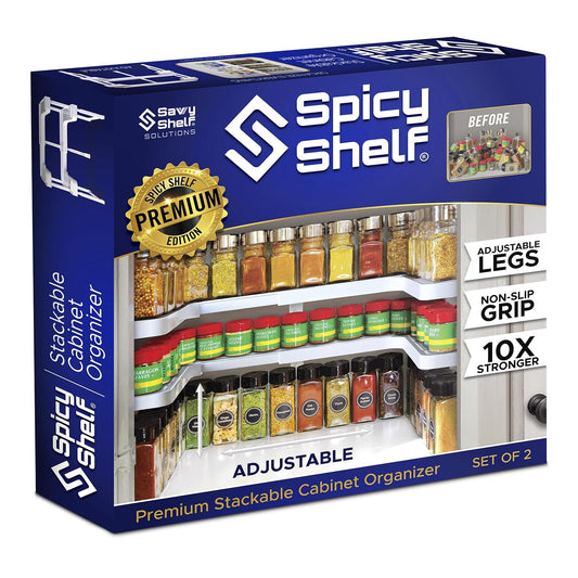 3.0 - Expandable 2 Tiered Spice Rack Organizer for Cabinet & Pantry - Kitchen Seasoning Organizer - Cabinet Spice Racks for Inside Cabinets (Spicy Shelf Premium) - Home Organization