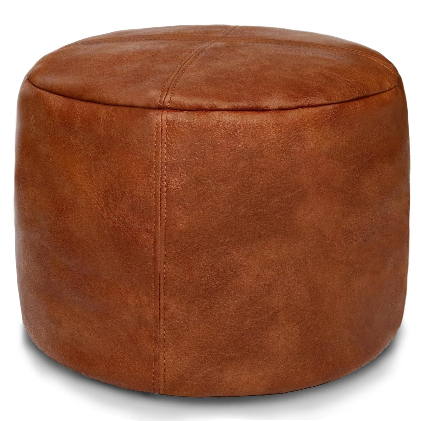 Thgonwid Unstuffed Faux Leather Pouf Cover, Handmade Footstool Ottoman Storage Solution, Floor Footrest Cushion, 16.5”Dx12”H, Amaretto