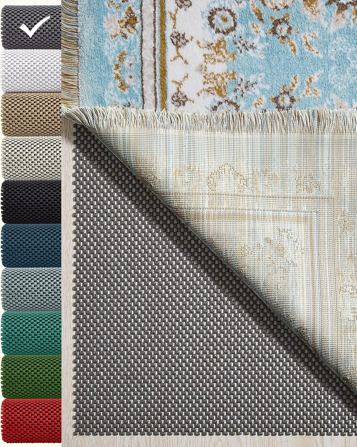 Veken 5x7 Ft Rug Pad Gripper for Hardwood Floors, Non Slip Dark Grey Rug Pads for Area Rugs, Thick Rug Grippers for Tile Floors, Under Carpet Anti Skid Mat, Keep Your Rugs Safe and in Place