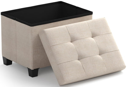 Ornavo Home Small Rectangle Storage Ottoman with Legs, 12x16x12, Beige | Foot Rest Stool Seat; Holds Up to 600 lbs; Ideal for Living Room, Bedroom, Home Office or Dorm