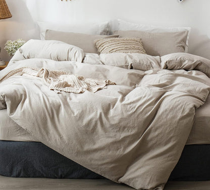 MooMee Duvet Cover Set 100% Washed Cotton Linen Like King | Relaxed Linen-like Texture. Soft, Breathable & Long-lasting Comfort. Lightweight. Hidden Zipper with 8 Interior Corner Ties