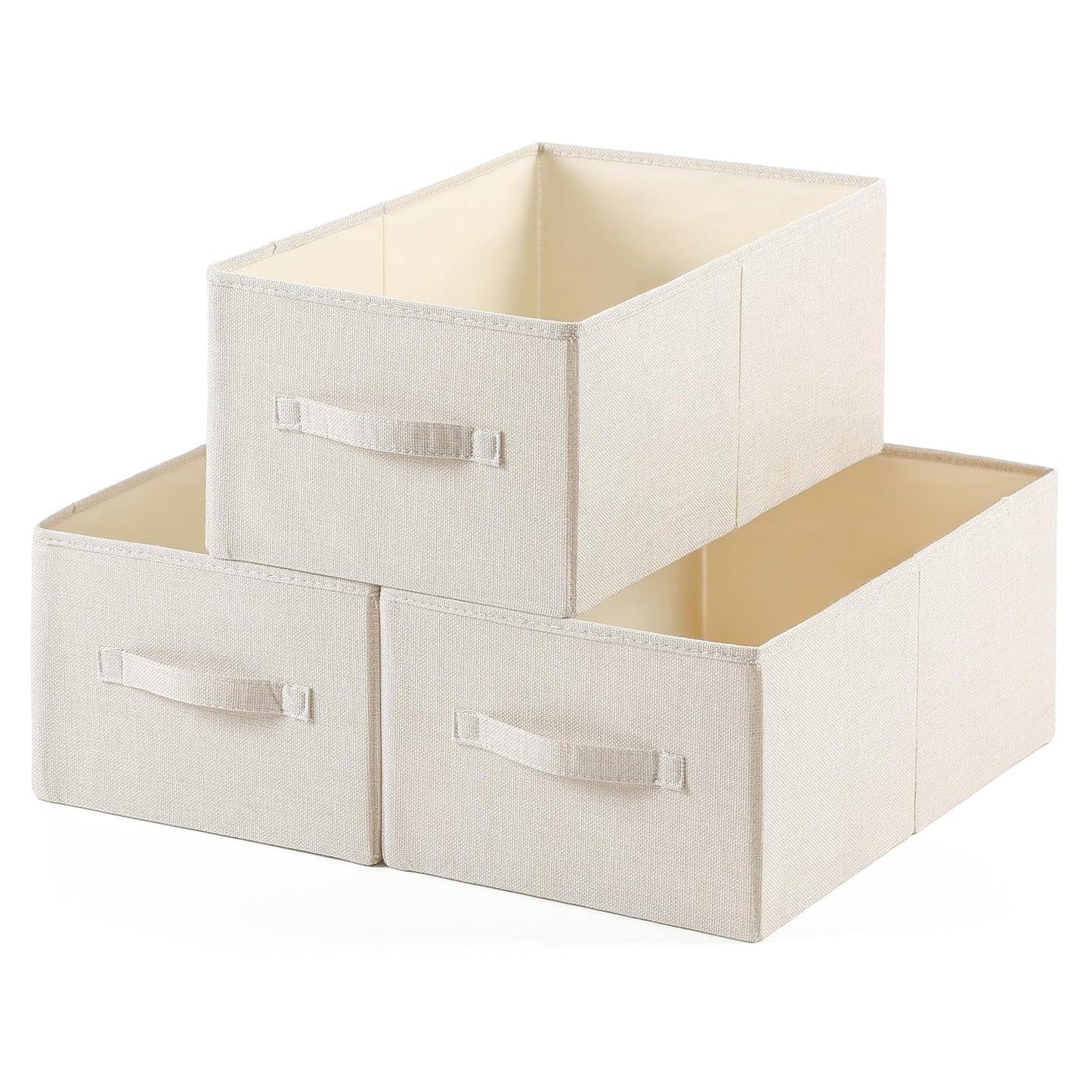 Linen Folding Storage Bins, 3 Pack Large Storage Baskets, Washable, Clothing Storage Bins with Handle, Closet Organizer for Storage Sweater,Sheets(Beige, 18½"x11 x8½)