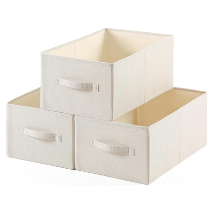 Linen Folding Storage Bins, 3 Pack Large Storage Baskets, Washable, Clothing Storage Bins with Handle, Closet Organizer for Storage Sweater,Sheets(Beige, 18½"x11 x8½)