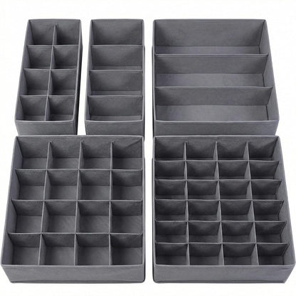 Lourome Underwear Drawer Organizer, 5-Pack, for Socks, Bras, Tie, Grey | Fits Standard 13"+ Dressers, 55 Compartments, Storage Bins for Bedroom, Closet & Bathroom