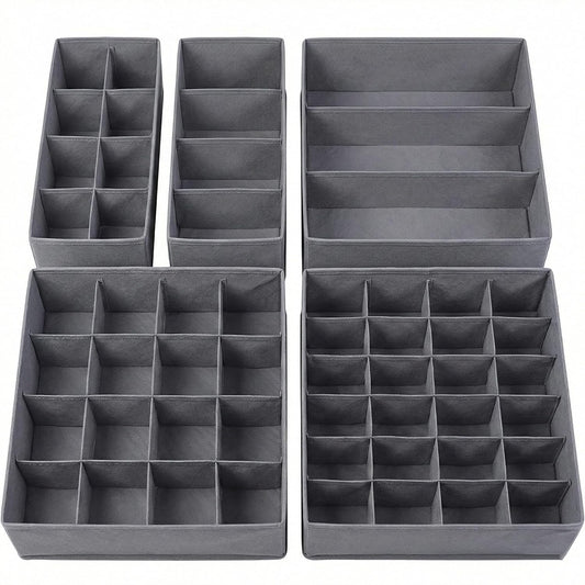 Underwear Drawer Organizer, 5-Pack, for Socks, Bra... (10 Count | Grey | fabric)