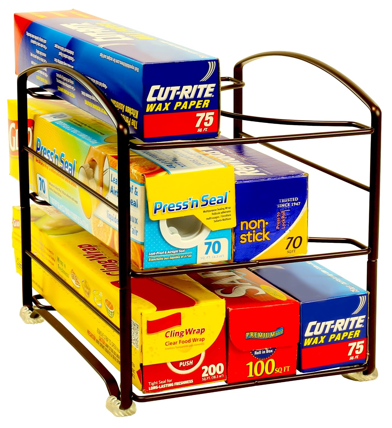 Wrap Organizer Rack for Kitchen Cabinet, 3 Tier, B... (Bronze | Alloy Steel)